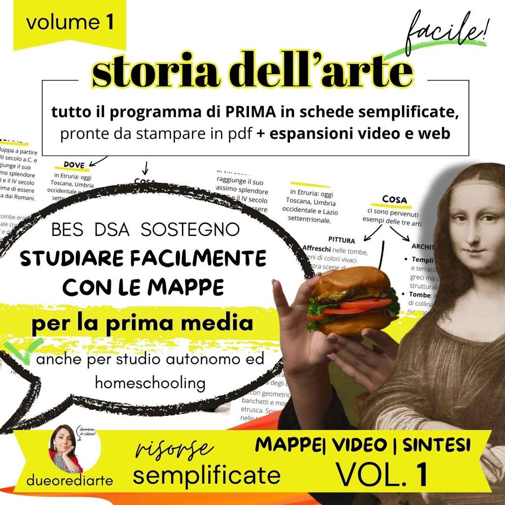 copertina ebook pe studio facilitato della storia dell'arte in prima media. illustra il volume e spiega che è adatto ad alunni con bes